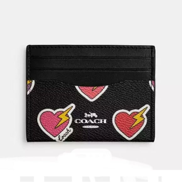 Coach Slim Id Card Case With Heart Bolt Print Wallet Bag Purse - Picture 9 of 10